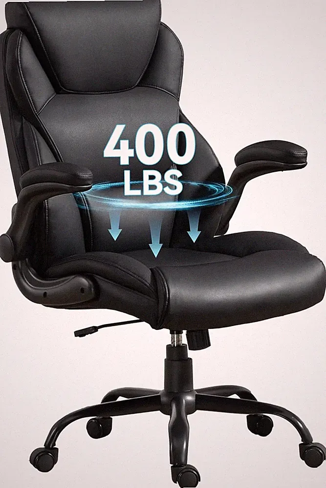 400LBS Big and Tall Office Chair, Heavy Duty Leather Executive Desk Chair with P