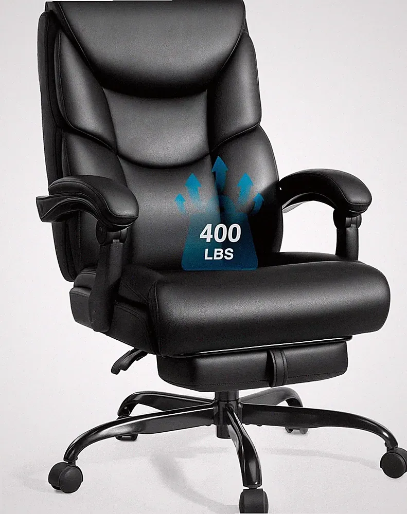 400Lbs Office Chair with Foot Rest, Reclining Big and Tall Office Chair with Lum