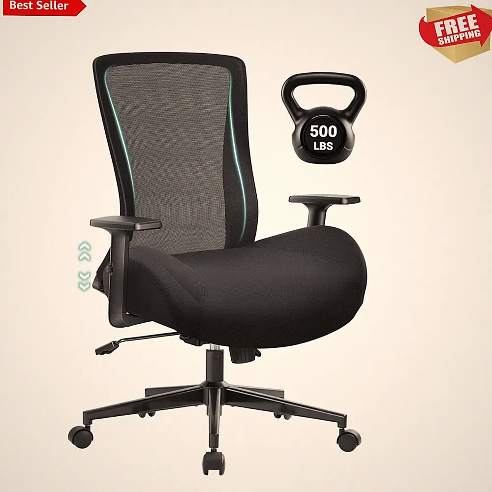 Big and Tall Home Office Desk Chair 500lb Capacity for Heavy People, Ergonomi...