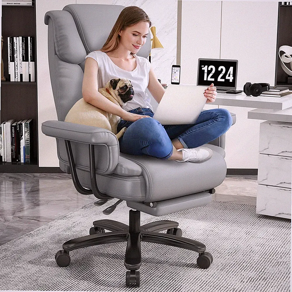 Big and Tall Office Chair 400LBS Reclining Executive Chair with Footrest Gray