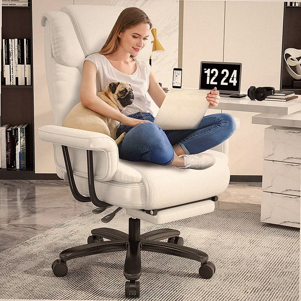Big and Tall Office Chair 400LBS Reclining Executive Chair with Footrest White