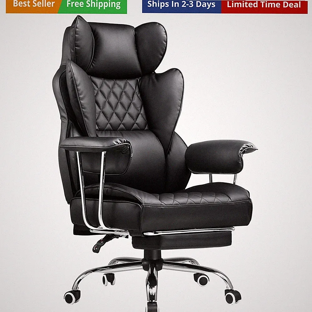 Big and Tall Office Chair, High Back Leather Gaming Chair with Footrest, Exec...