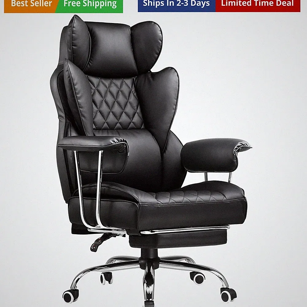 Big and Tall Office Chair, High Back Leather Gaming Chair with Footrest, Exec...