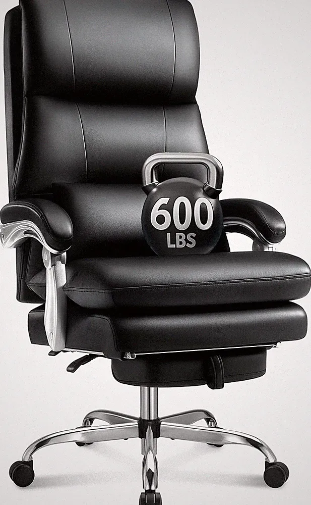 Big and Tall Office Chair With Footrest 600lbs Heavy Duty Executive Office