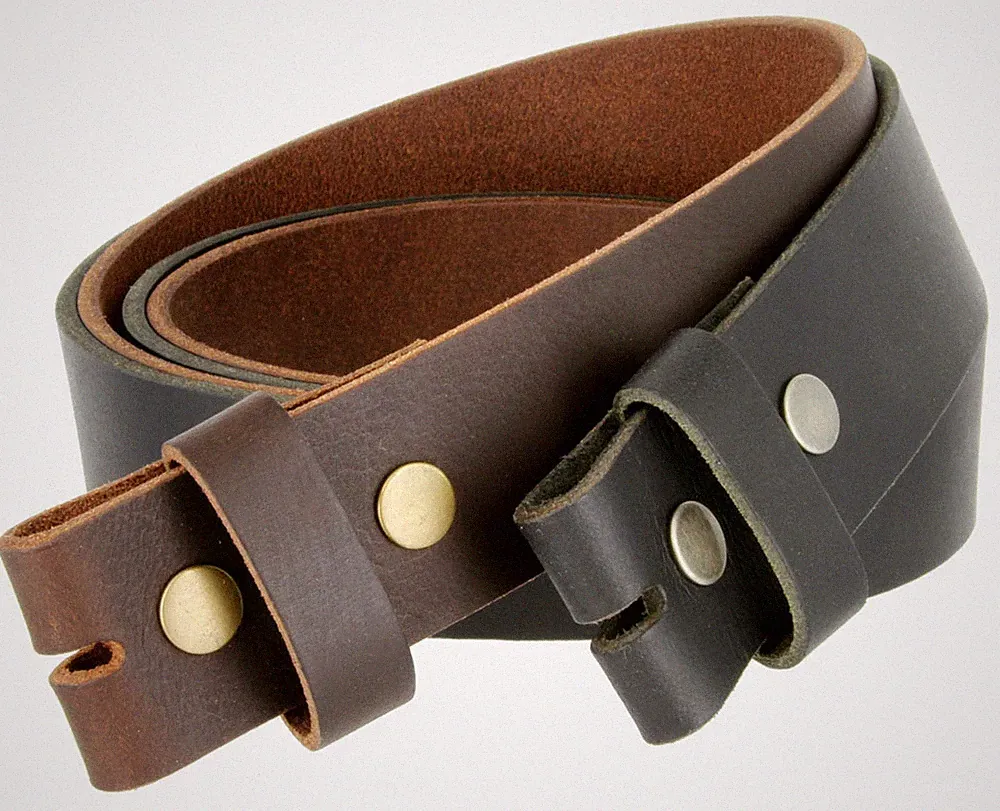 Big and Tall One Piece Full Grain Leather Belt Strap with Snaps Up to size 60"