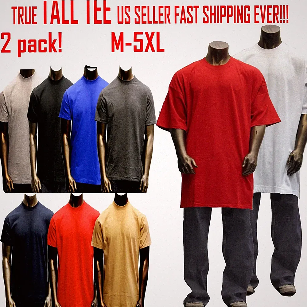 Big and Tall TEE Men Heavy Weight Plain S/S T-shirts Crew Neck Solid 2 pack