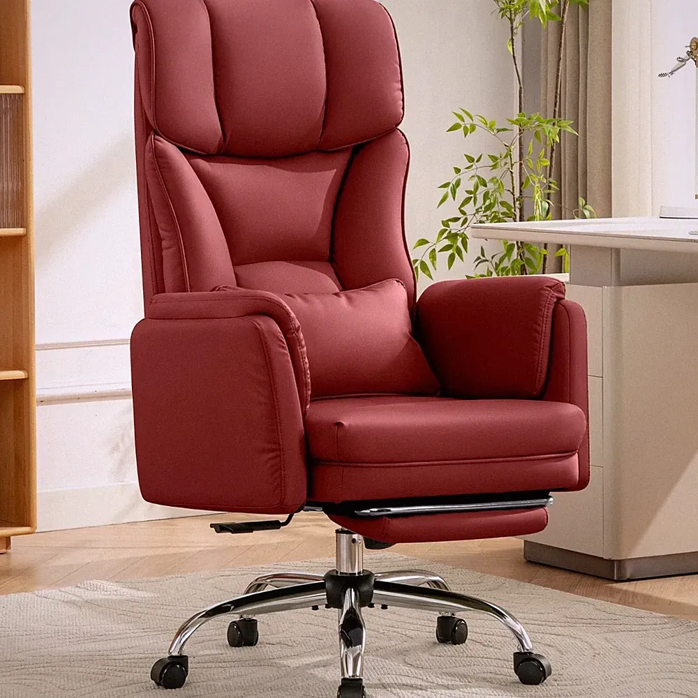 Big & Tall 500lb Red Reclining Executive PU Leather Office Lumbar Chair Footrest