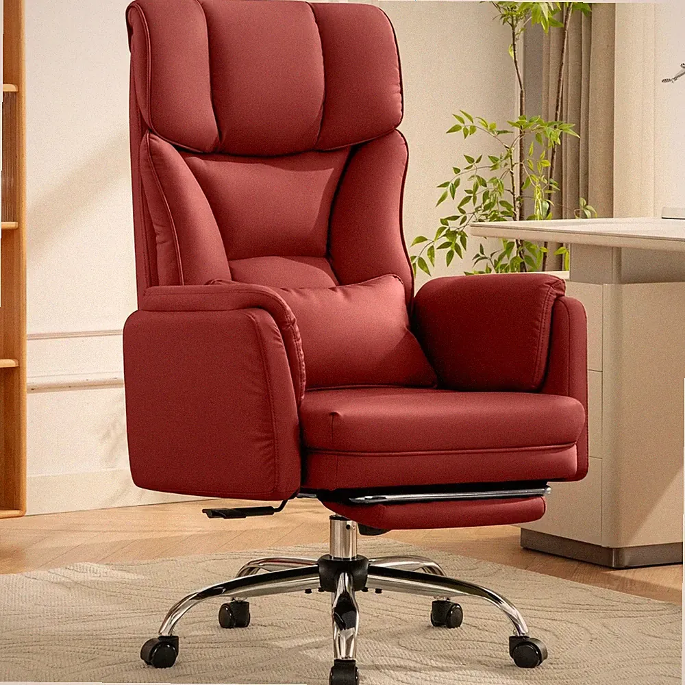 Big & Tall 500lb Red Reclining Executive PU Leather Office Lumbar Chair Footrest