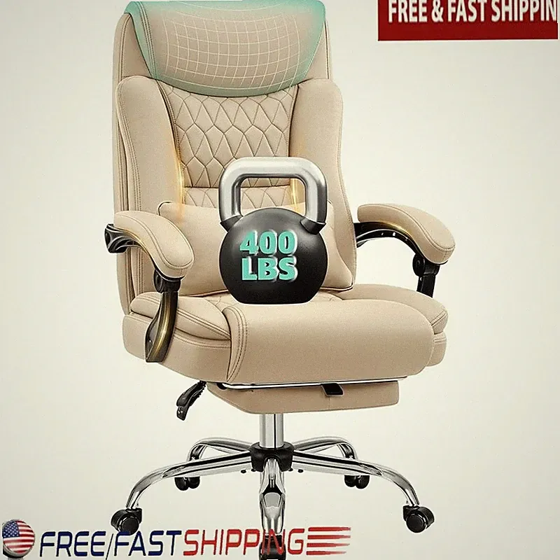Big & Tall Executive Chair 400lbs Support Memory Foam Recliner Armrests New