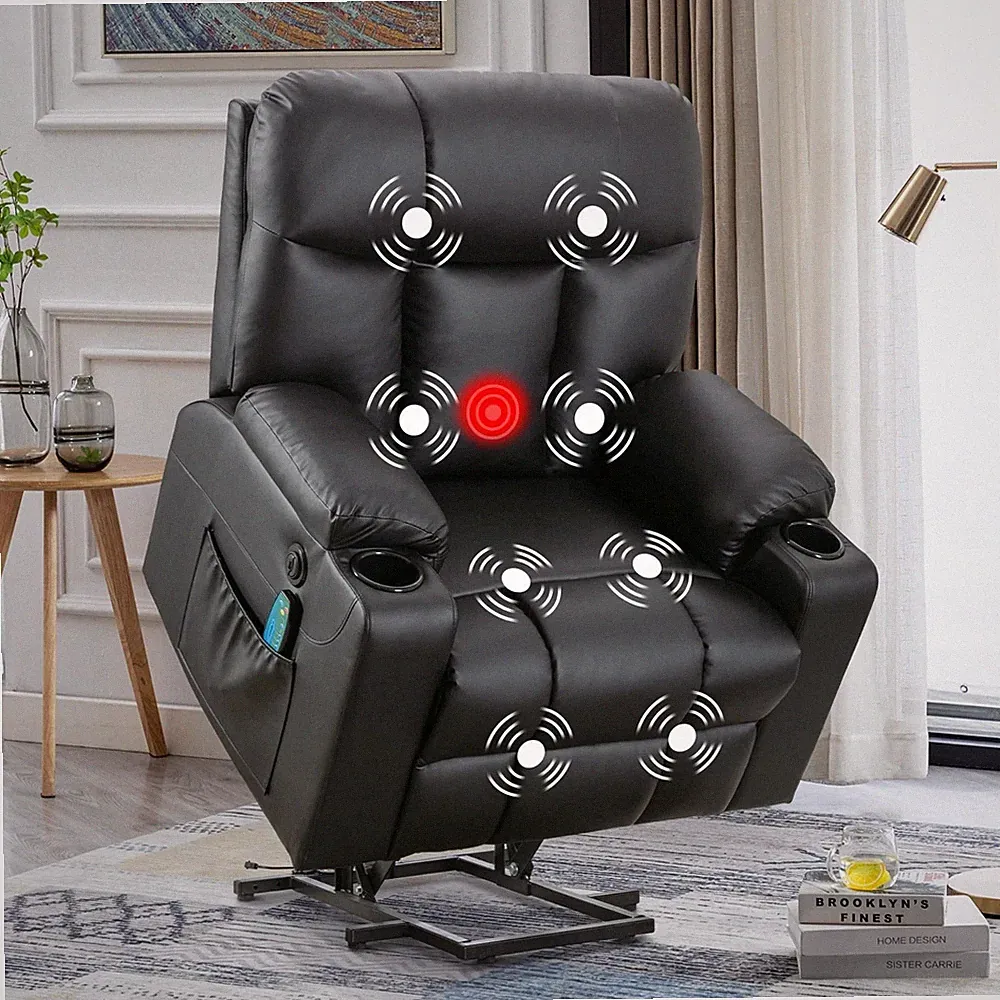 Canmov Power Lift Recliner Chair with Heat & Massage, Extra Wide Faux Leather