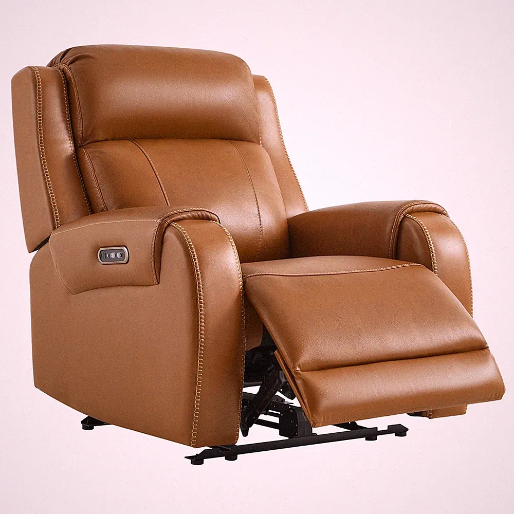 CHITA Genuine Leather Power Recliner, Wall Hugger w/ Power Headrest, USB/Type-C
