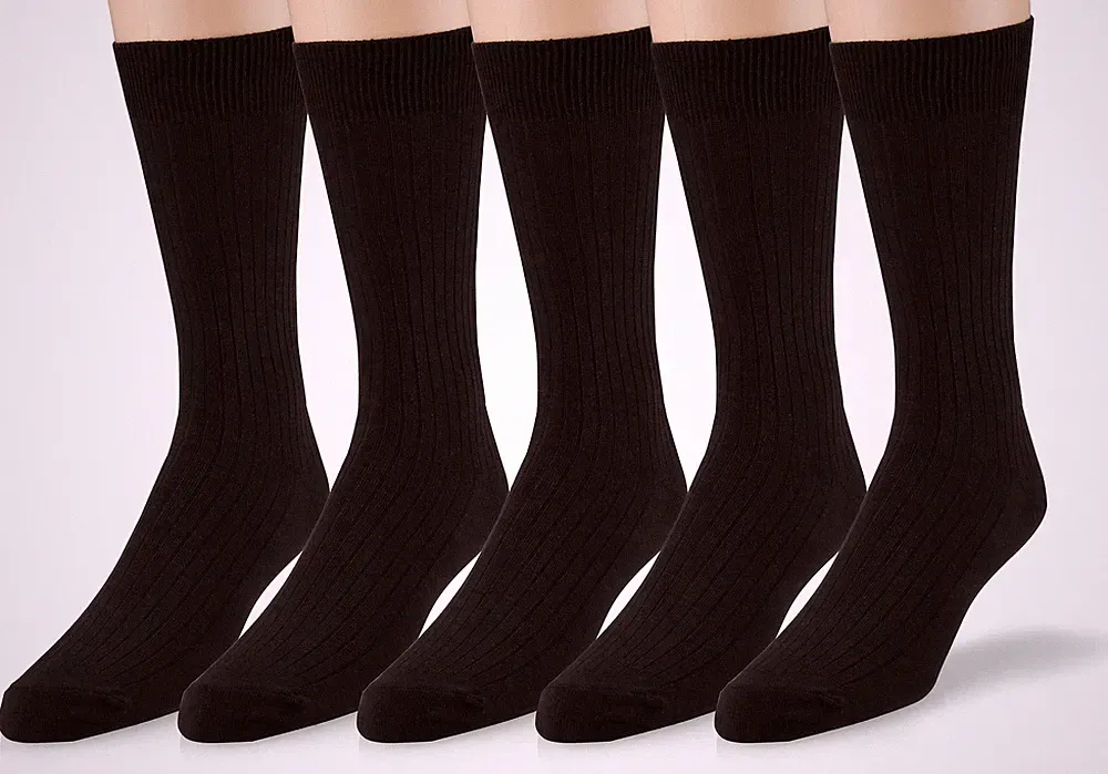 EMEM Men's Ribbed Cotton Classic Crew Dress Socks 5-Pack, Big and Tall Available