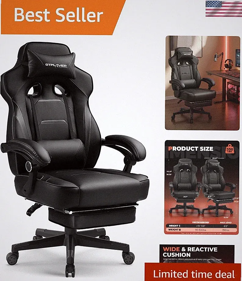 Ergonomic Big & Tall Gaming Chair - 350lb Capacity with Reclining Footrest