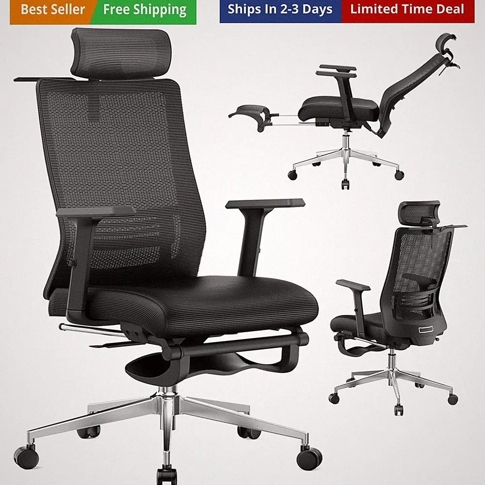 Ergonomic Office Chair, Adjustable Lumbar &Headrest, 3D Armrests, Silent Whee...