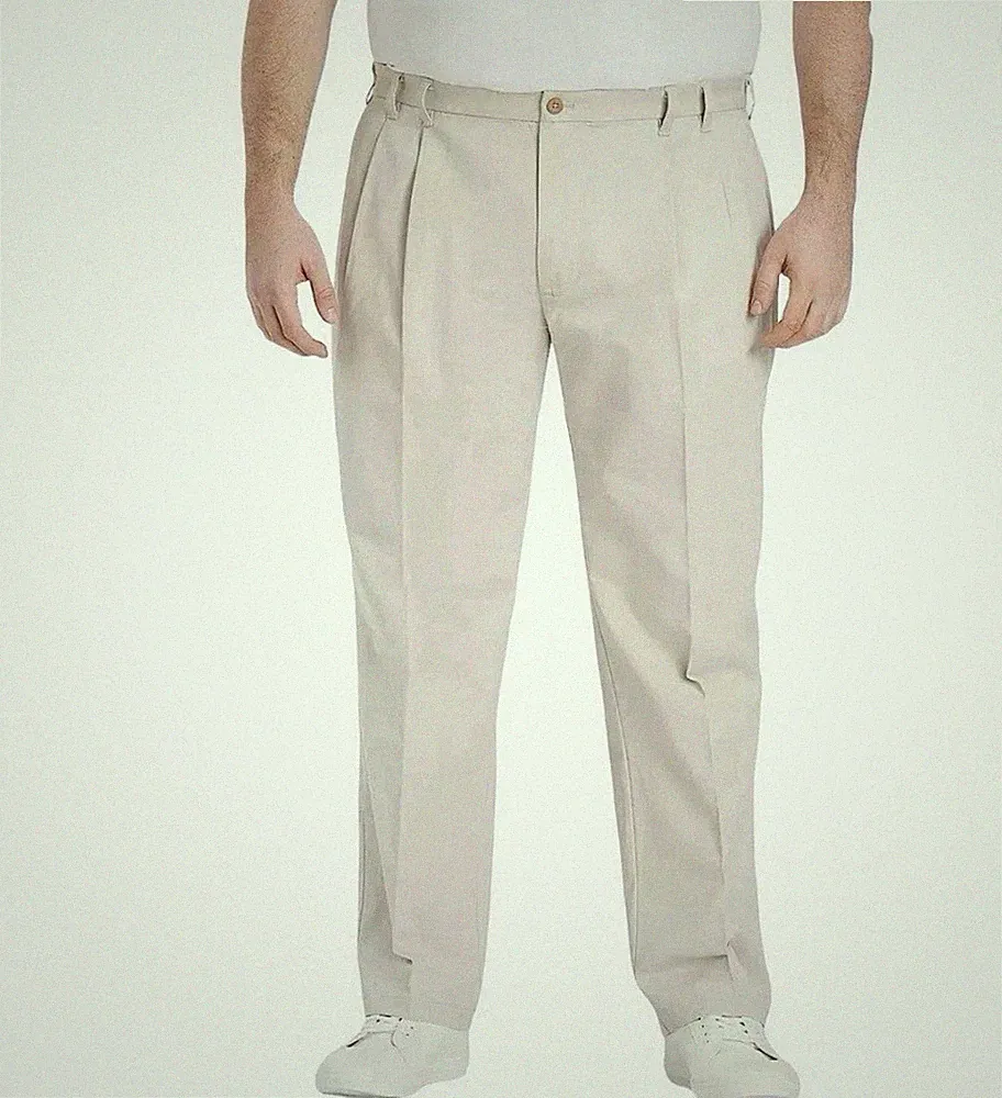 IZOD Men's Big and Tall Performance Stretch Pleated Pant Warm Pearl Size 50x30
