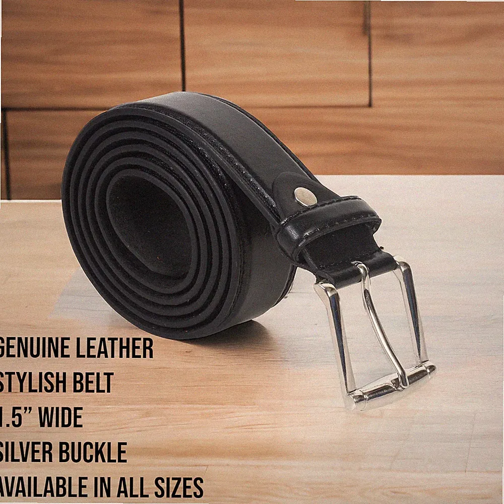 Leatherboss Genuine Leather Men Big and Tall Size 46" - 64" Jeans Belt, Black