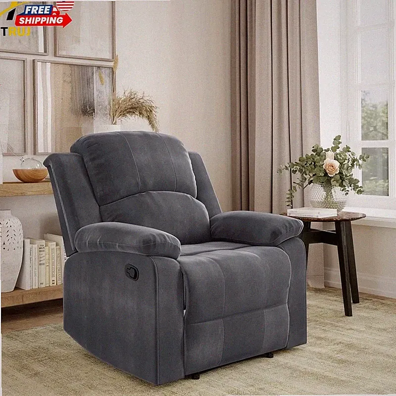 Manual Standard Recliner Arm Chair Big And Tall Gray Microfiber Lounger Seat NEW