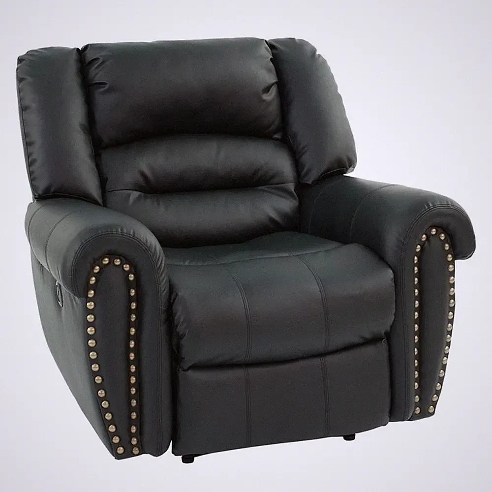 Poundex Modern Bonded Faux Leather Upholstered Recliner in Black