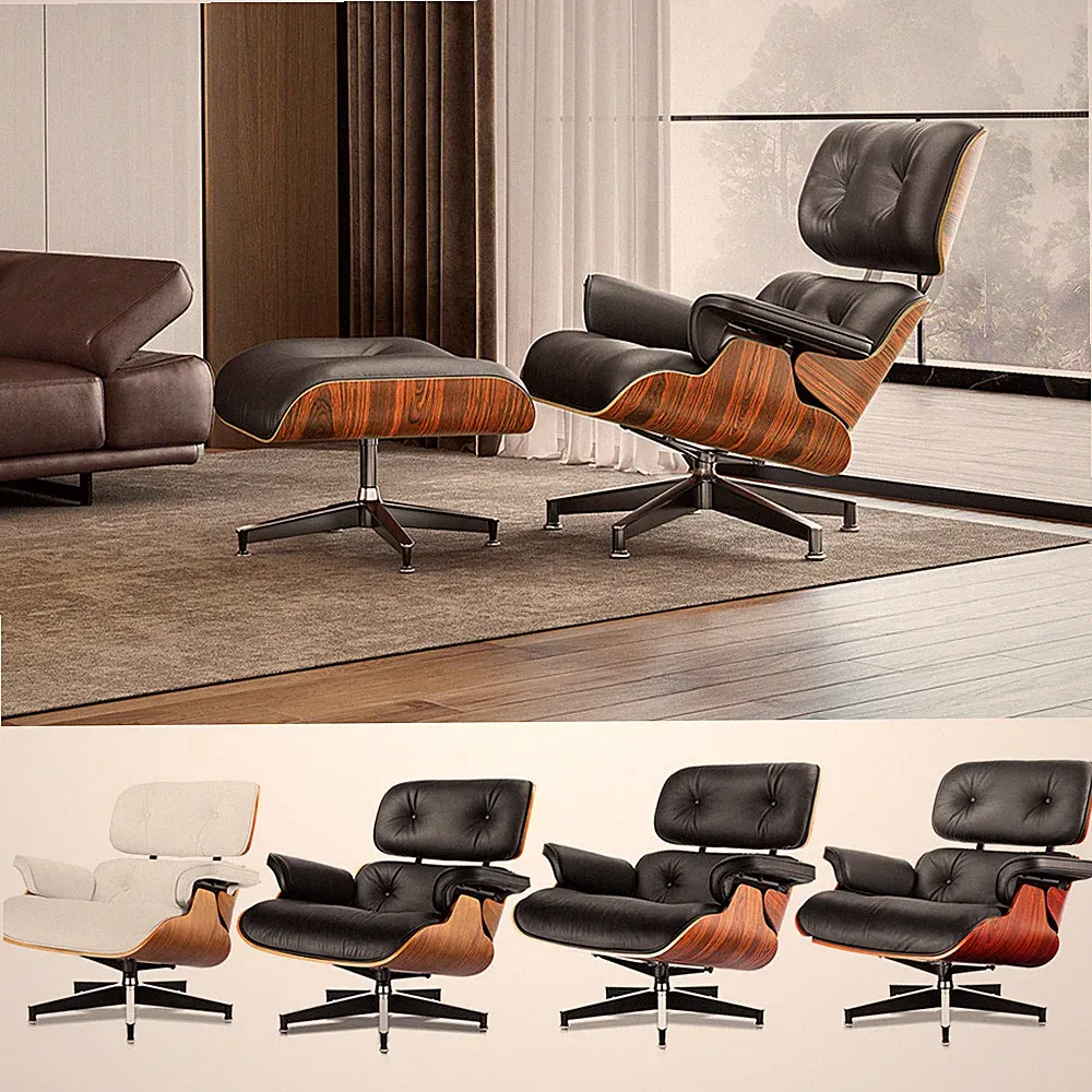 Pro Tall Eames Lounge Chair and Ottoman Set Swivel Armchair Real Leather Walnut